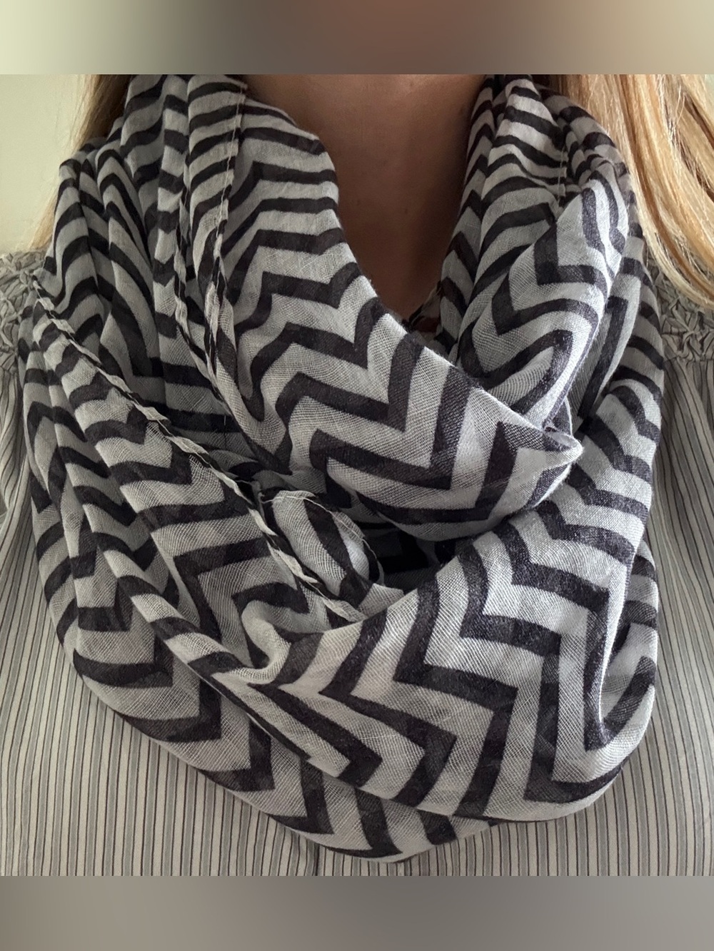 Black Gray Chevron Infinity Scarf Wide Circle Loop